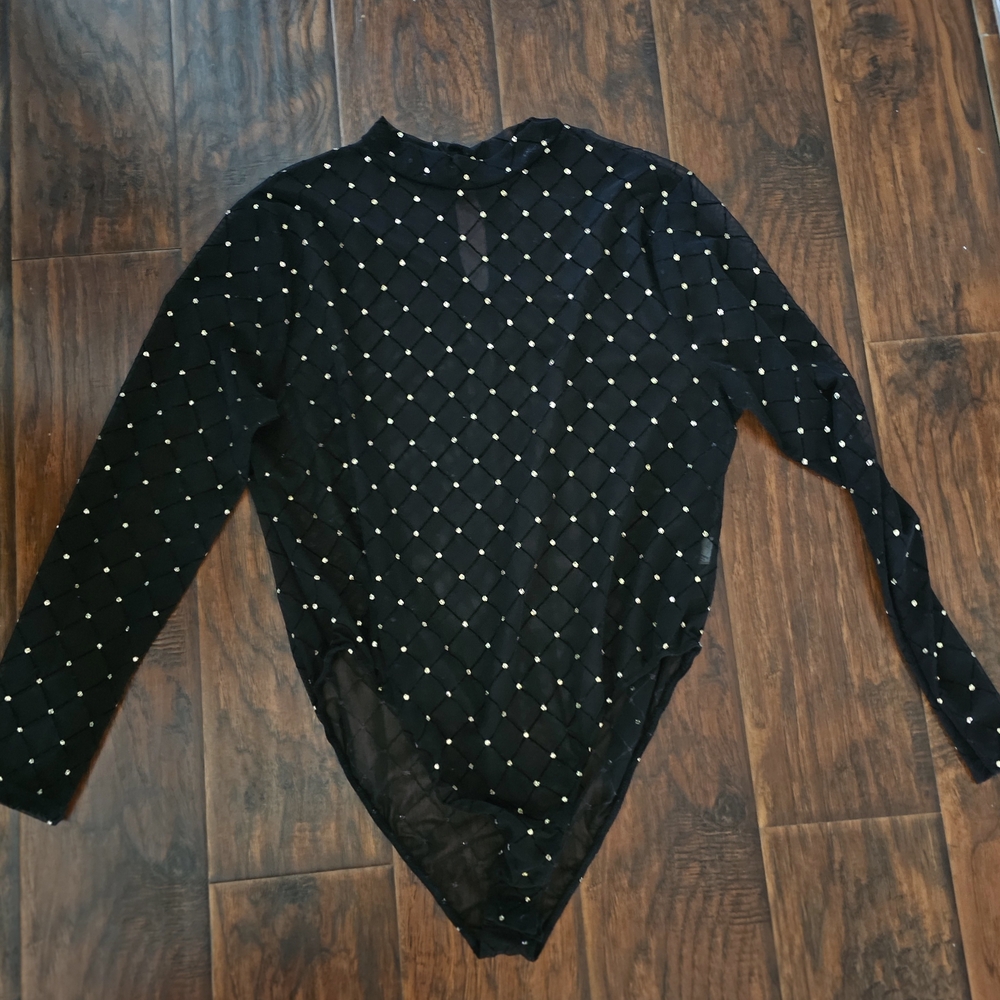 Fashion Nova Black Mesh Top with Gold Accents